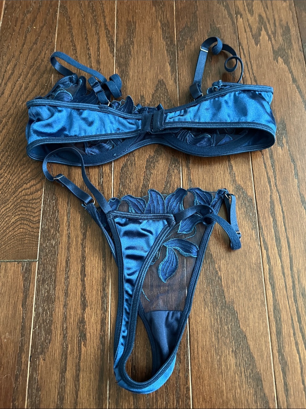 Blue Floral Embroidered Lingerie Set - Women Intimates - Picture 2 of 2